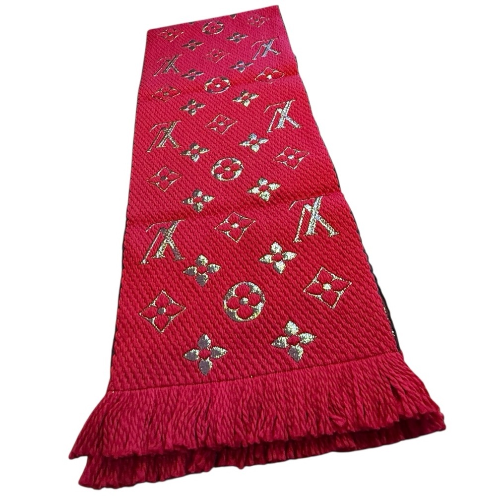 Louis Vuitton Paris Logomania Red/Metallic Monogrammed Scarf.